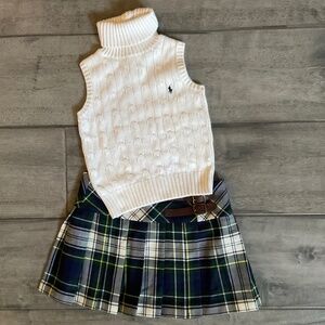 Ralph Lauren Cream Sleeveless Sweater & Ralph Lauren Tartan Skirt Size 3T-4T